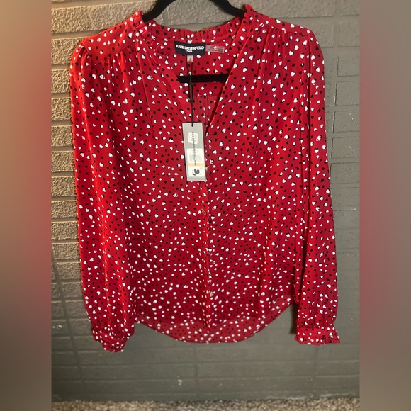 Karl Lagerfeld Tops - Karl Lagerfeld Red Polka Dot Blouse